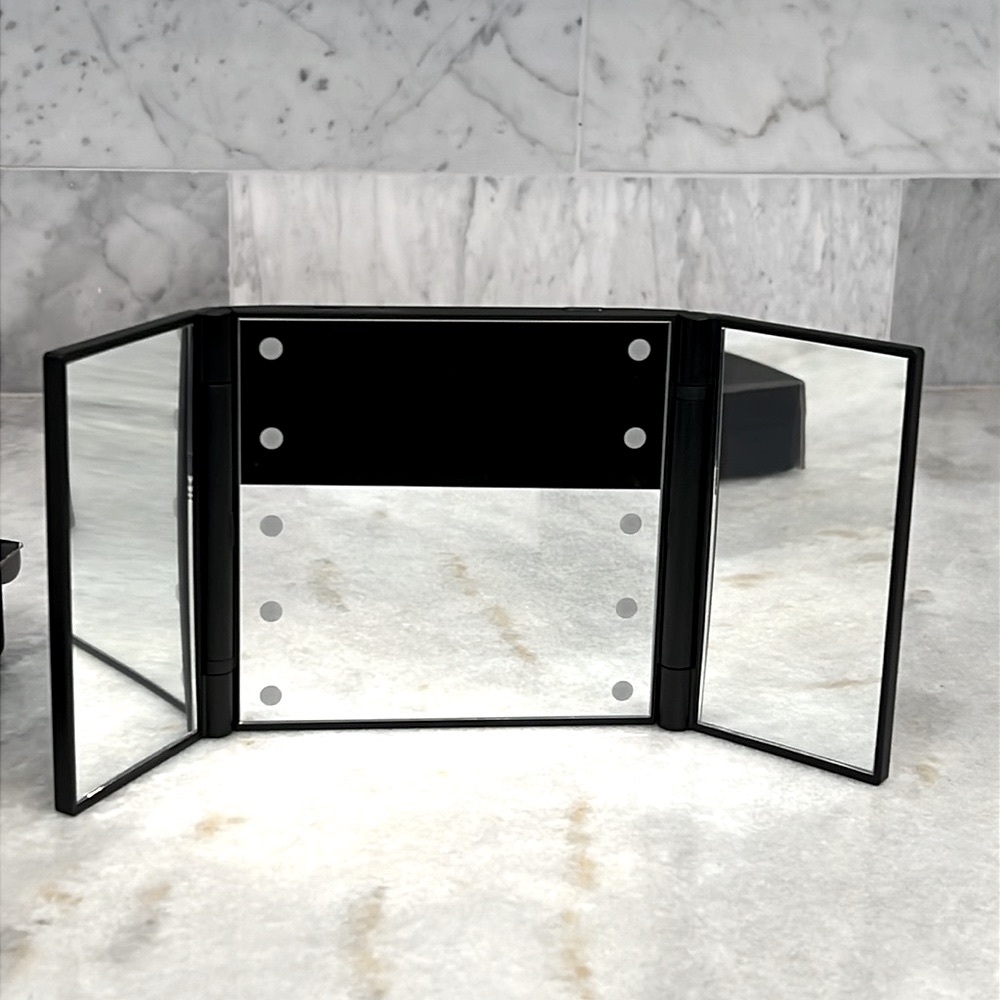 Impressions Rechargeable Trifold LED Compact Tabletop Mirror - Black